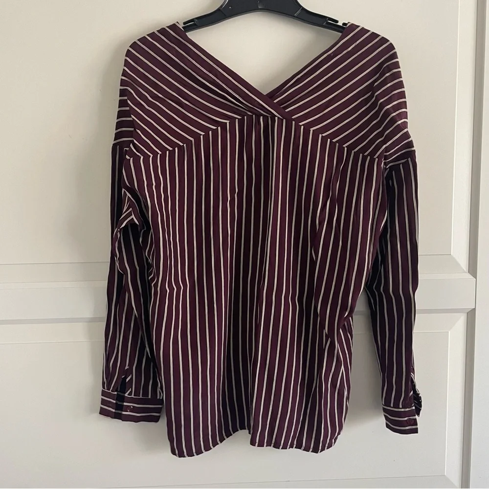 Indibrand Maroon Red White Striped Button Down Shirt Top 20442 - Picture 3 of 8